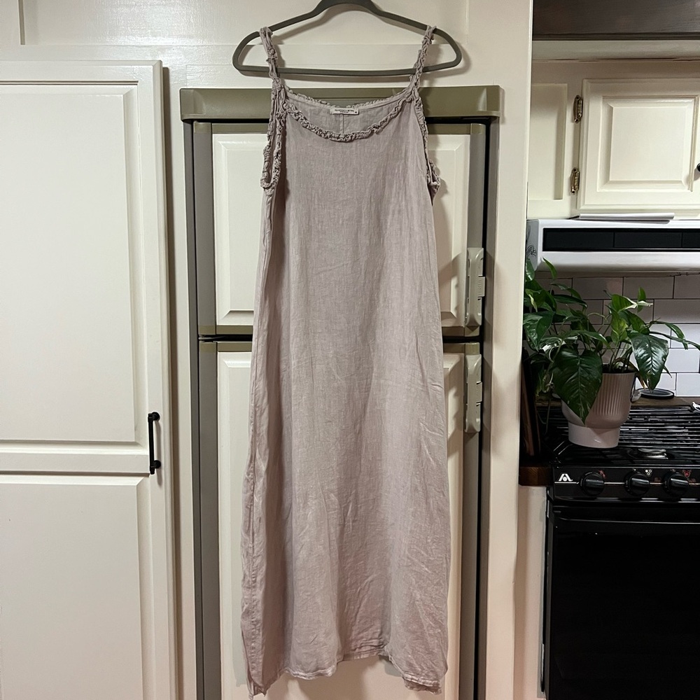 Linen Tan Midi Dress